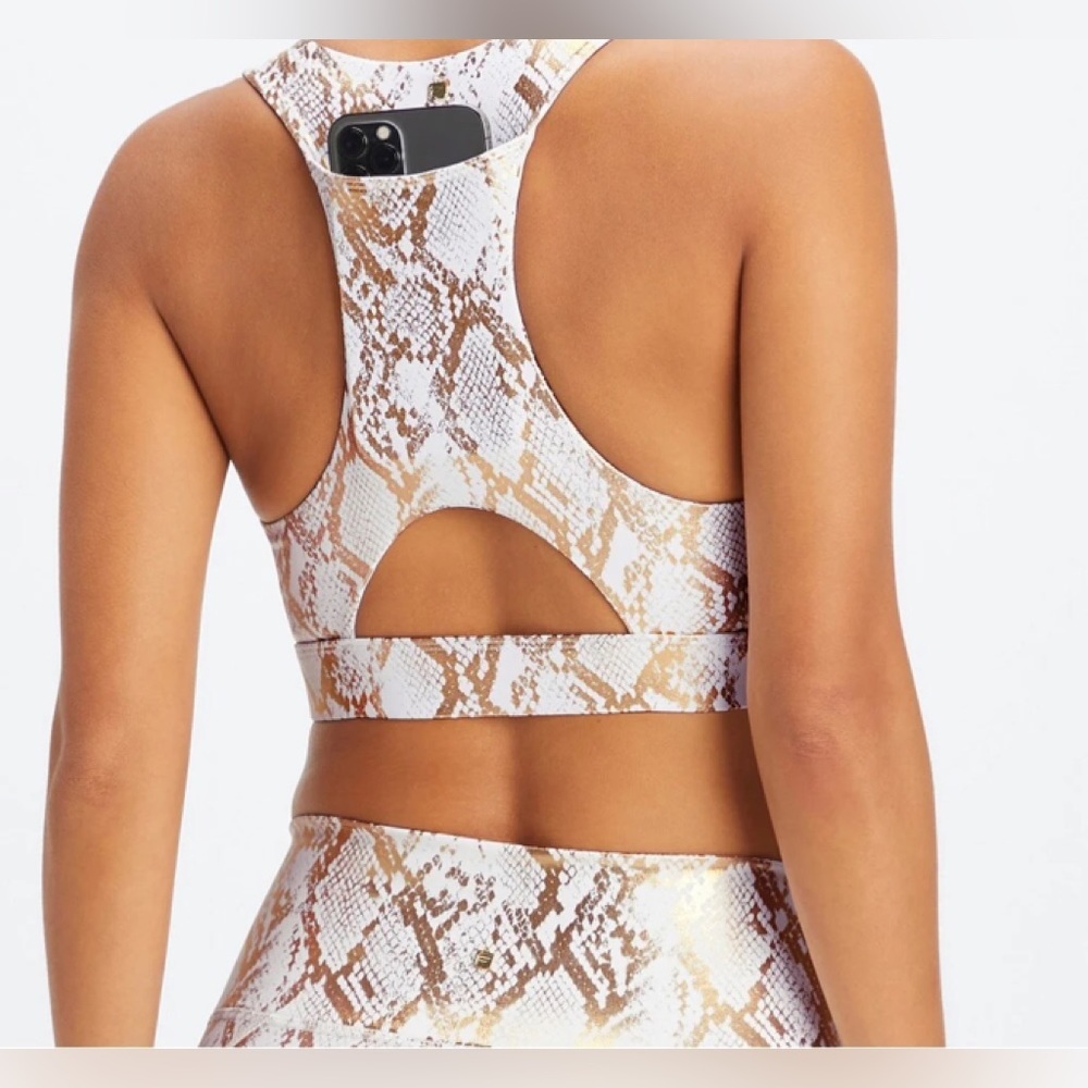 Gold snake print On The Go Midi Impact Sports Bra XS